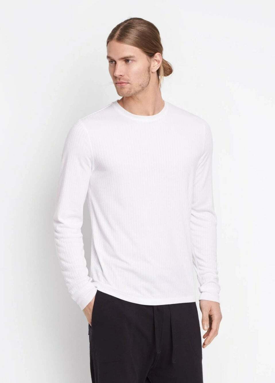 Vince Men's Size XXL White Ribbed Knit Long Sleeve Crewneck Pullover T-Shirt NWT